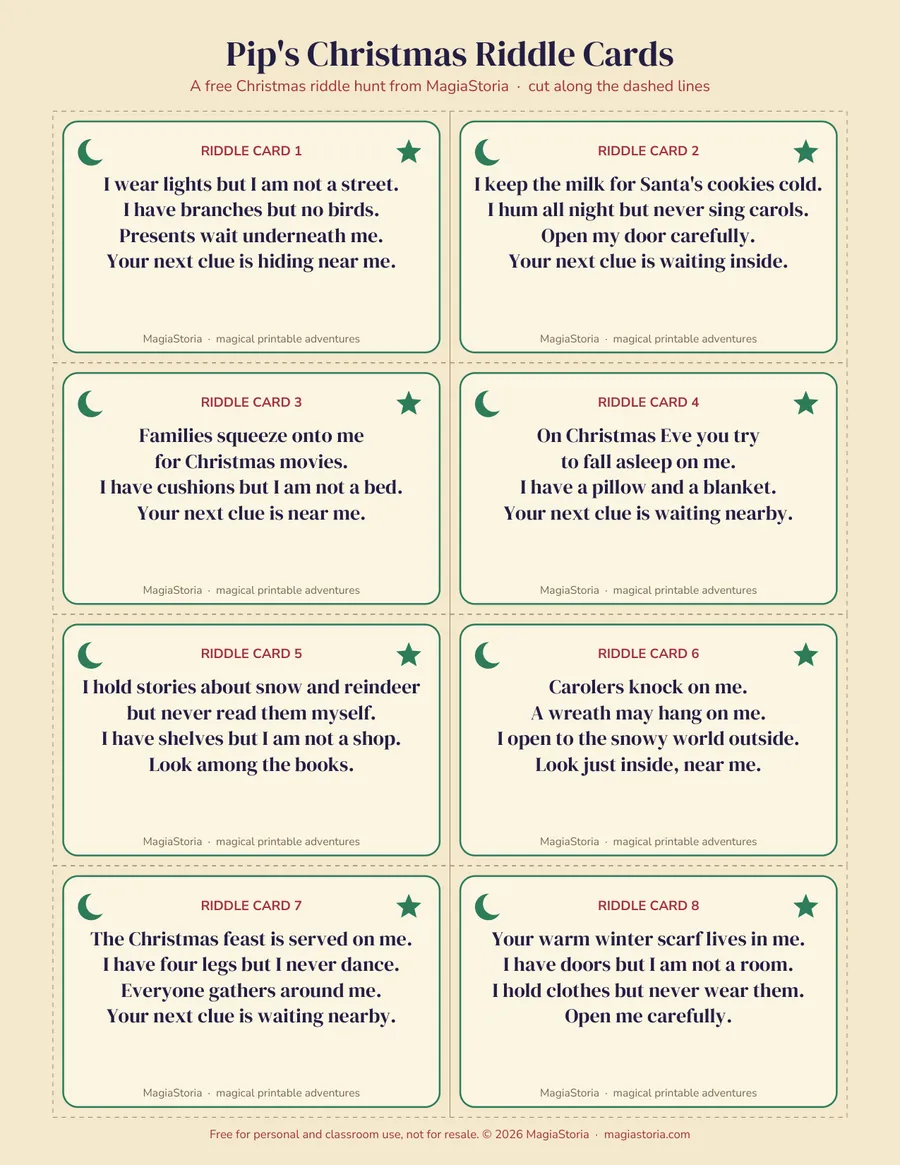 Page of Pip's Christmas riddle cards